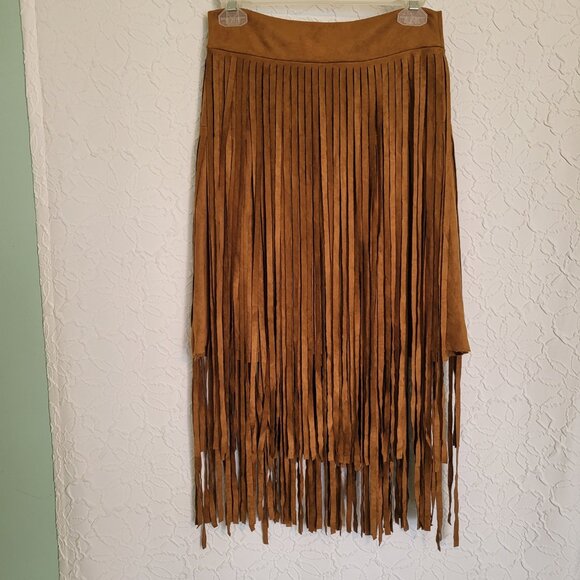 NWT Peyton Bre Brown Faux Suede Layered Fringe Cowgirl Skirt Girls Size 14 - Picture 1 of 6